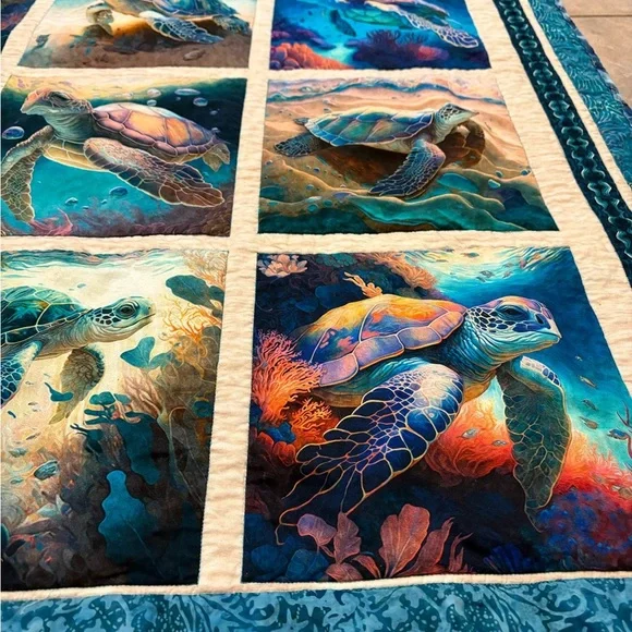 Sea Turtle Themed Quilt, machine quilted - Picture 7 of 13